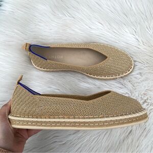 ROTHY'S tan and gold shimmer Espadrille Flats 8.5